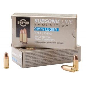 PPU Subsonic 9MM 158gr FMJ 50 Rounds